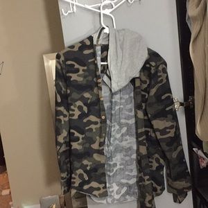 Camo button down hoodie